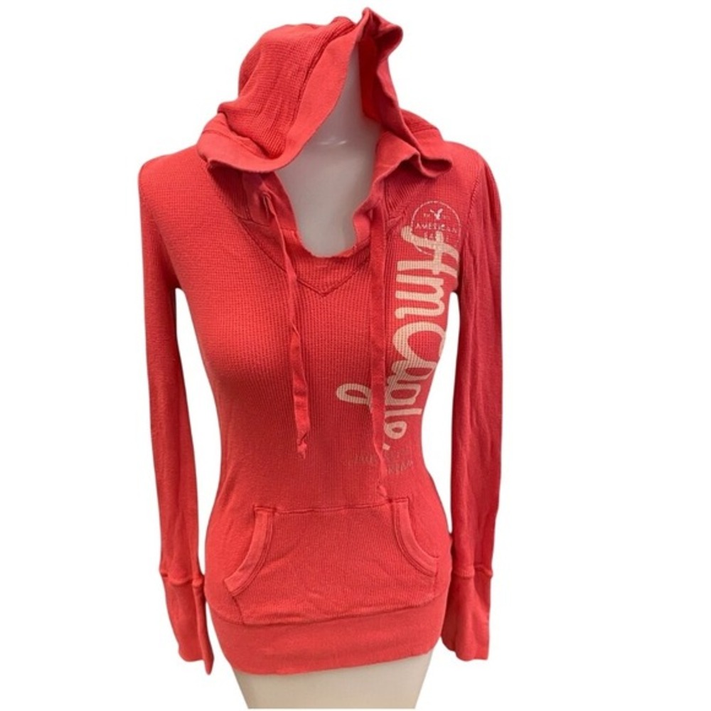 American Eagle‎ Outfitters Y2K Small Thermal Hoodie Coral  Long Sleeve Pullover